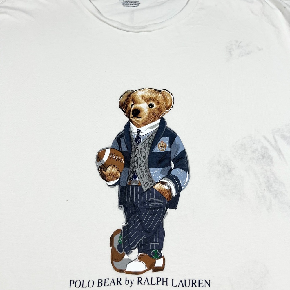 Polo Ralph Lauren Football Bear Long Sleeve White T-Shirt Mens Size XXL - Picture 2 of 10